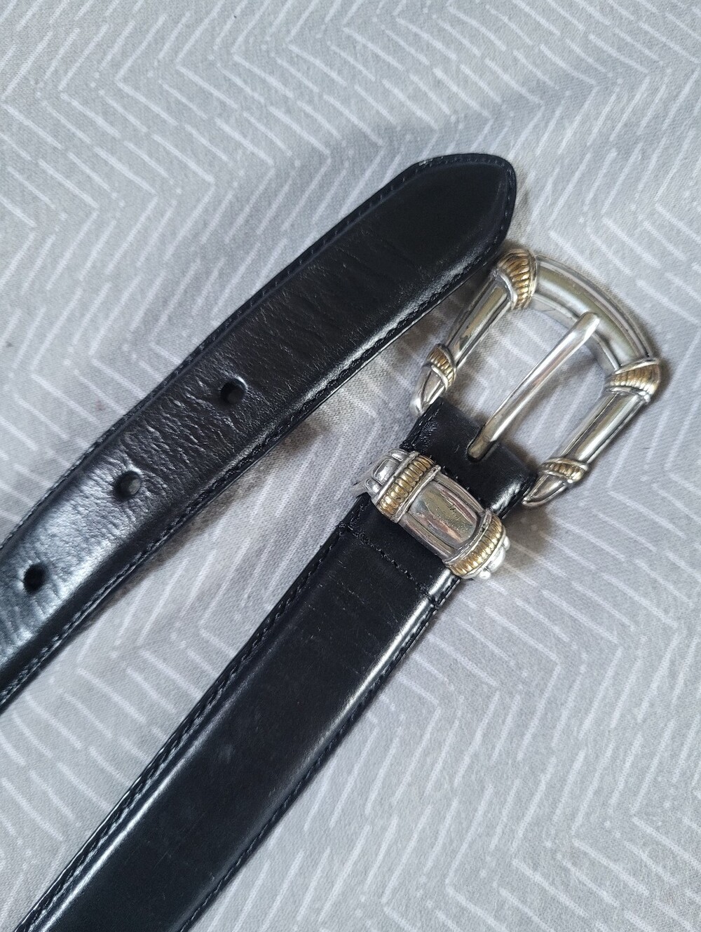 Fossil Leather Belt Black Silver Gold 90s Vintage Size Medium